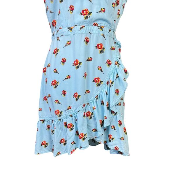 J Crew Mercantile Baby Blue Rose Floral Cap Sleeve Faux Wrap Ruffle Mini Dress - Picture 7 of 12